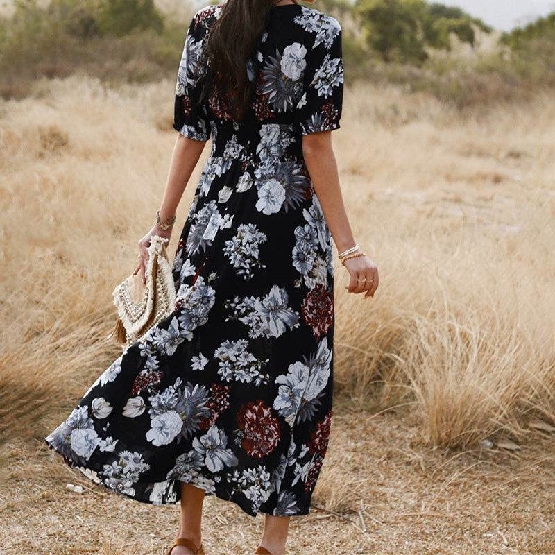 Floral Summer Beach Dress With V Neck Elastic Waist Dresses For Women - EX-STOCK Canada