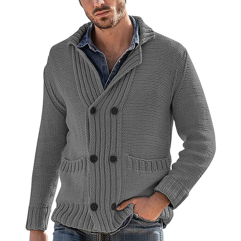 Veste en tricot pour homme à manches longues avec col à revers et couleur unieEX-STOCK Canada