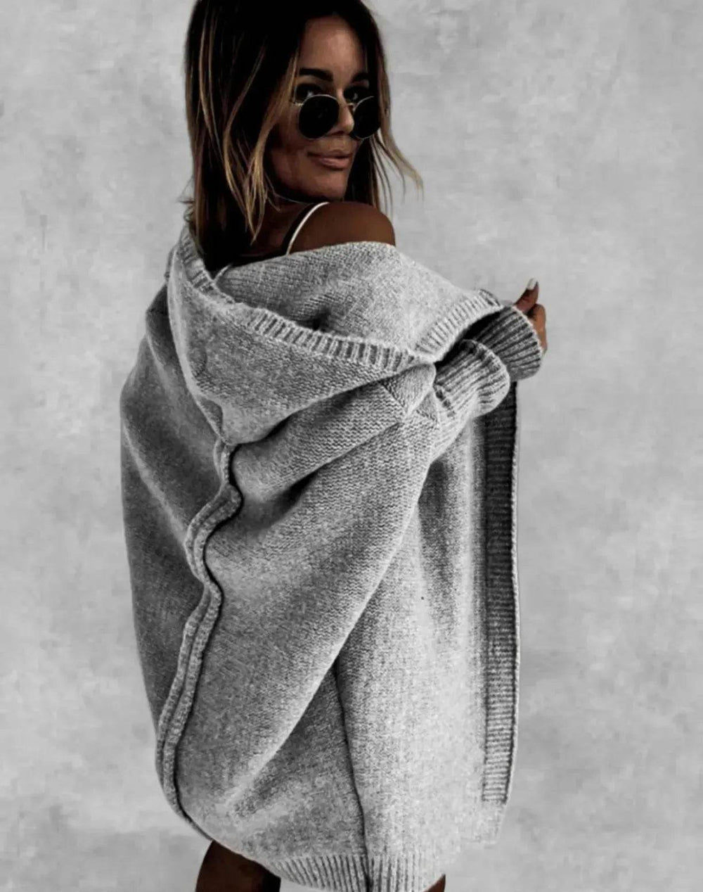 Oversized Head cover Knitted Long Kimono Cashmere Cardigan for Women - EX-STOCK Canada