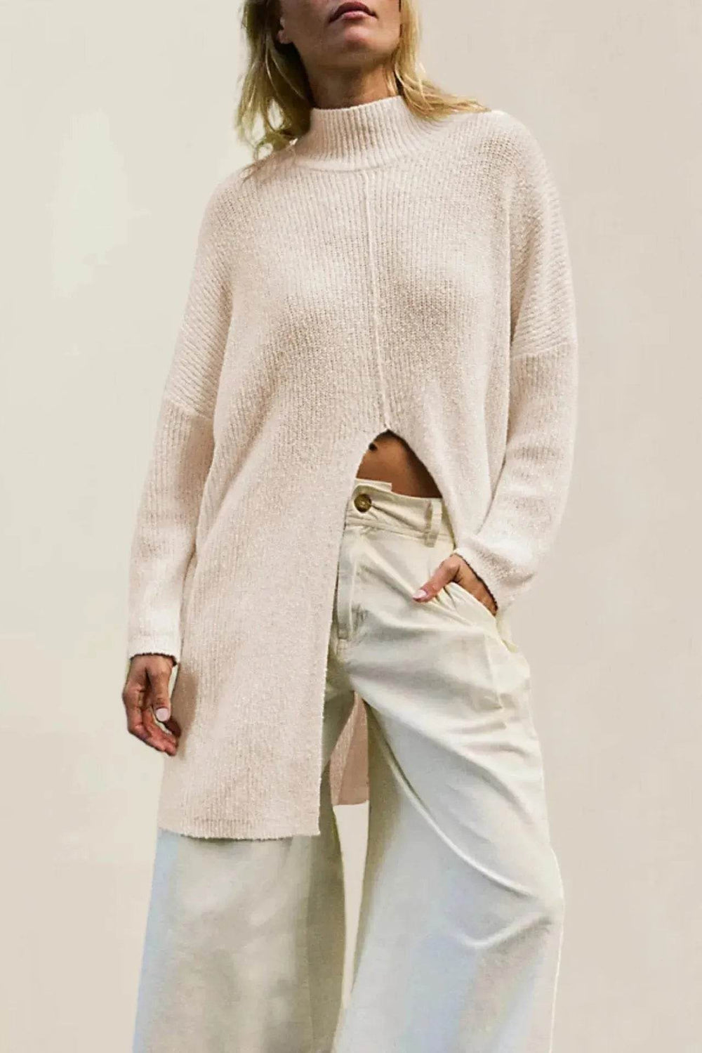 Stylish Cashmere Pullover Front Split Winter Tunic tops for Women - EX-STOCK Canada