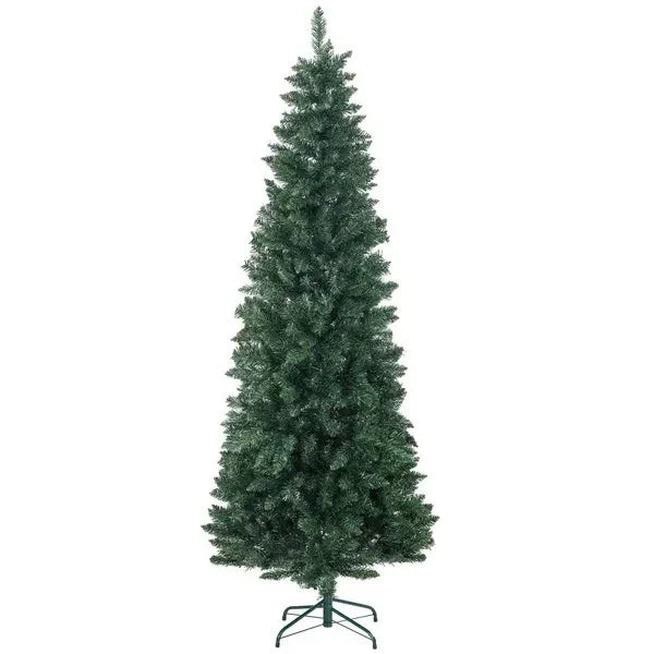 7ft Tall Pencil Artificial Christmas Tree With 687 Branch Tips With Steel Base, Green EX-STOCK Canada