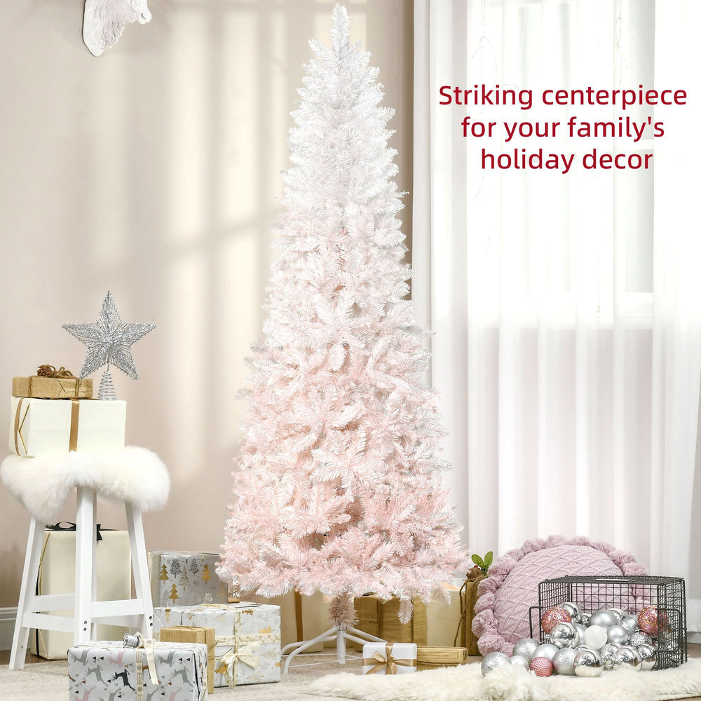 6ft Pencil Artificial Christmas Tree With Pine Realistic Branches, Auto Open, Pink And White EX-STOCK Canada