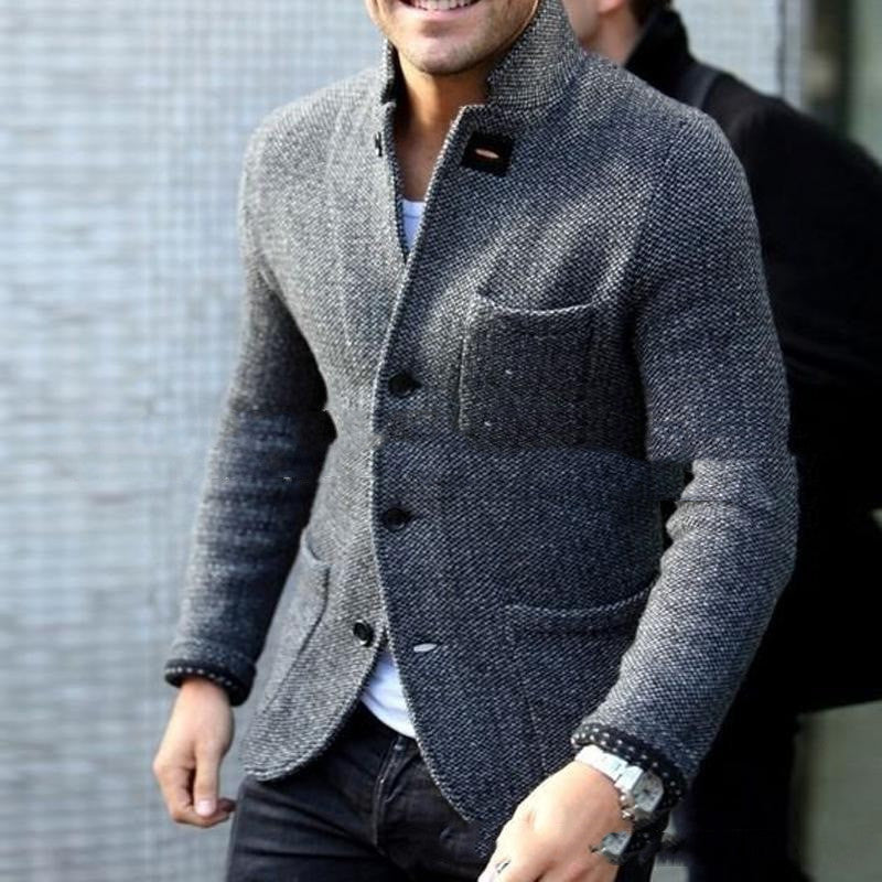 Long Sleeve Thick Cardigan Slim Fit Warm Stand Collar Casual Bottoming Shirt EX-STOCK Canada