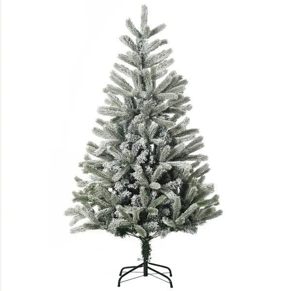 5ft Artificial Snow-Flocked Tree Holiday Home Indoor Christmas Decoration With Metal Feet, Green EX-STOCK Canada