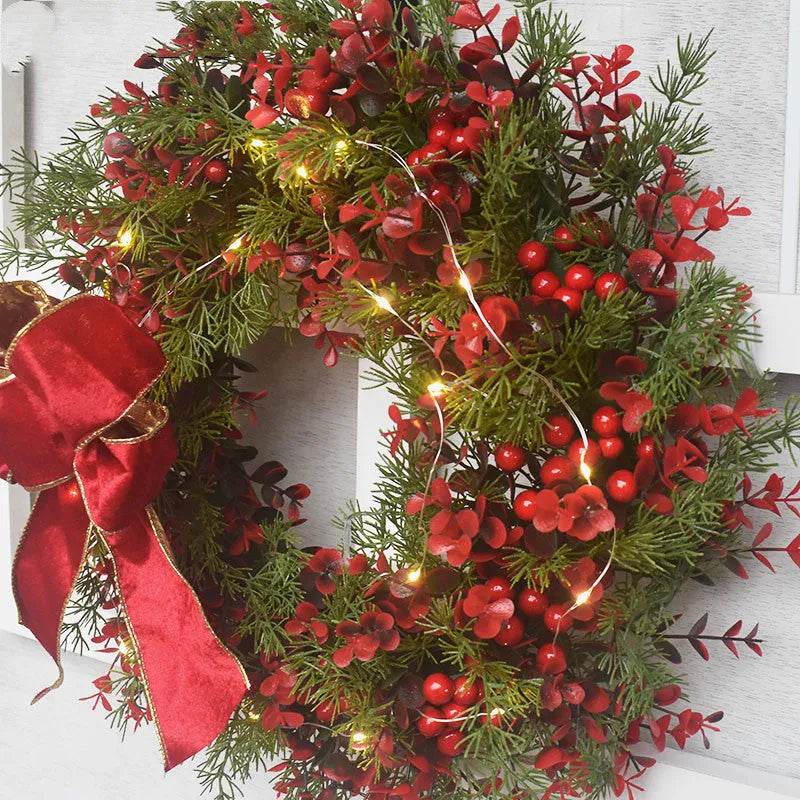 Artifical Cherry Pattern Wreaths Christmas Wreath Red Door Wreath Wall Hanging Garland Ornaments Rattan Circle Wall Decoration - EX-STOCK Canada