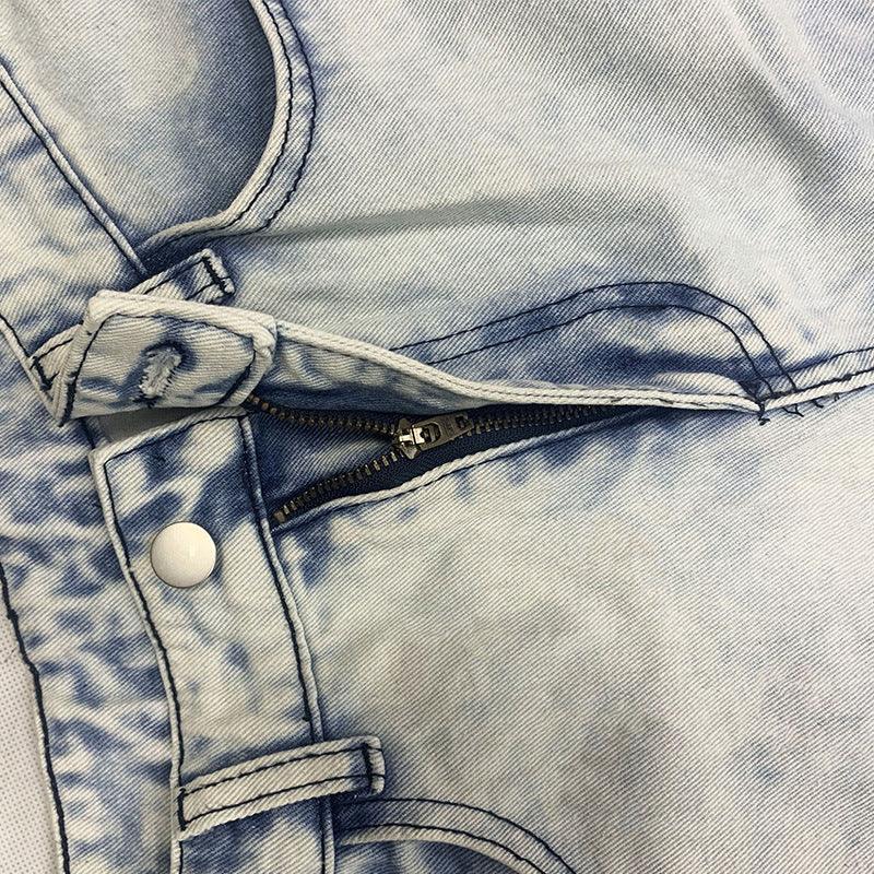 Mens Slim-fit Zip-up Skinny Jeans With Rips