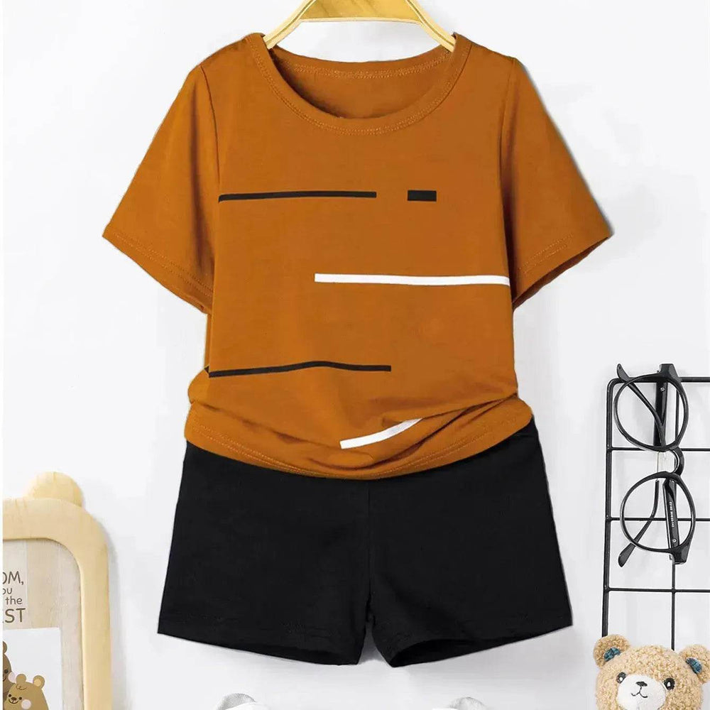 Striped Printed Round Neck Pullover T-shirt Shorts Suit - EX-STOCK Canada