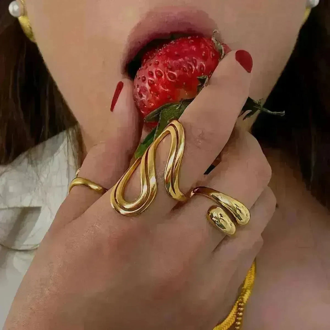 Design Sense Minority Simple 18K Gold Stainless Steel Double Layer Snake Shape Ring for Women - EX-STOCK CANADA