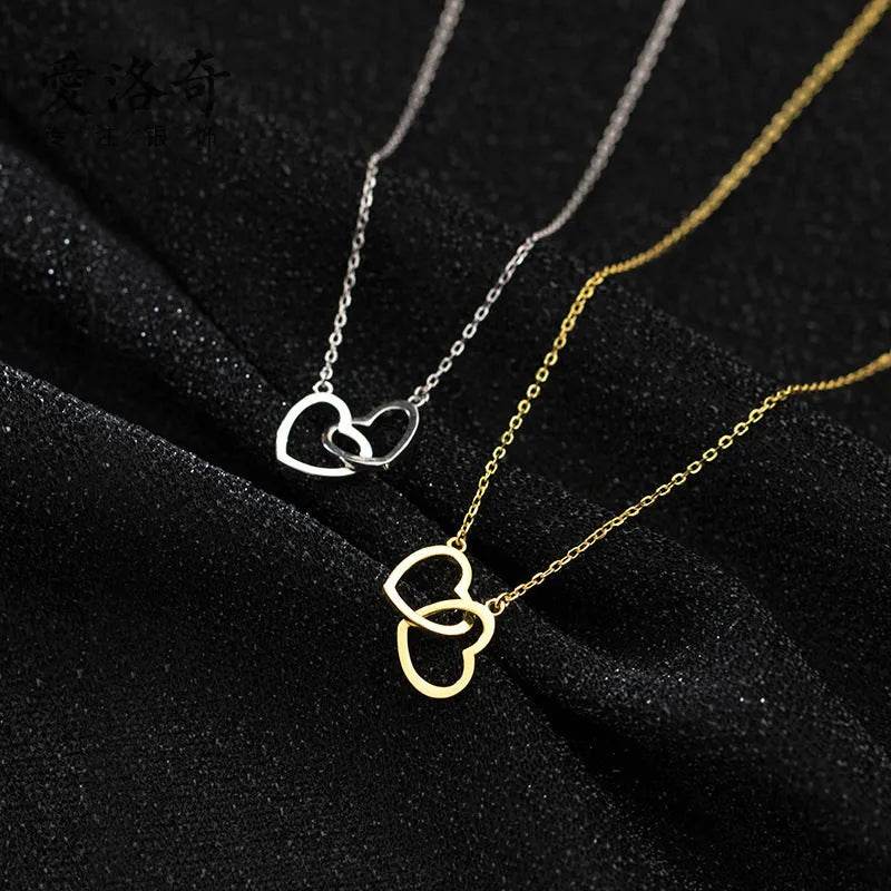 Double Heart Interlocking Titanium Steel Necklace Jewelry - EX-STOCK Canada