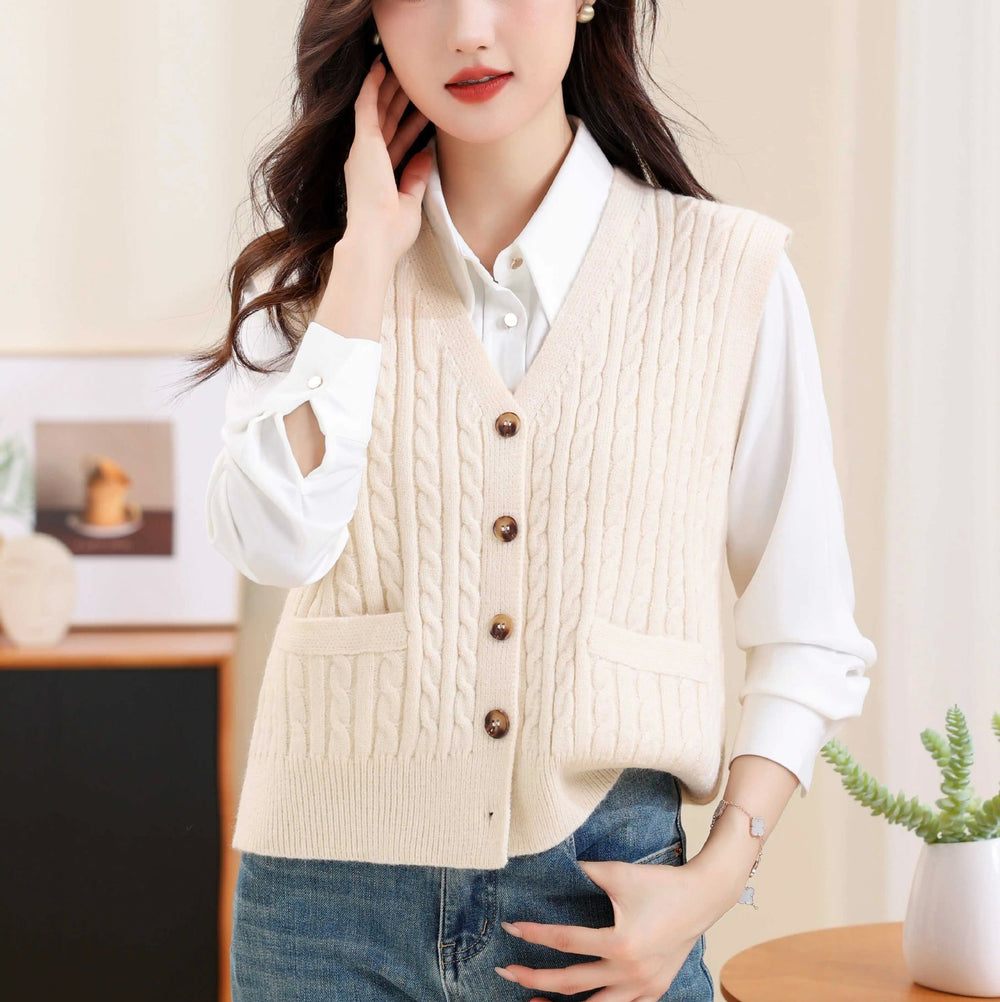 Women's V-neck Twist Knitted Vest EX-STOCK Canada