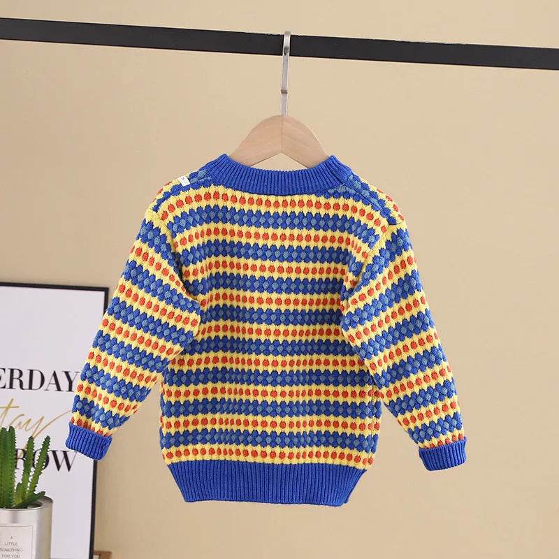 Children Rainbow Stripes Baby Round Neck Pullover Sweater Kids - EX-STOCK Canada