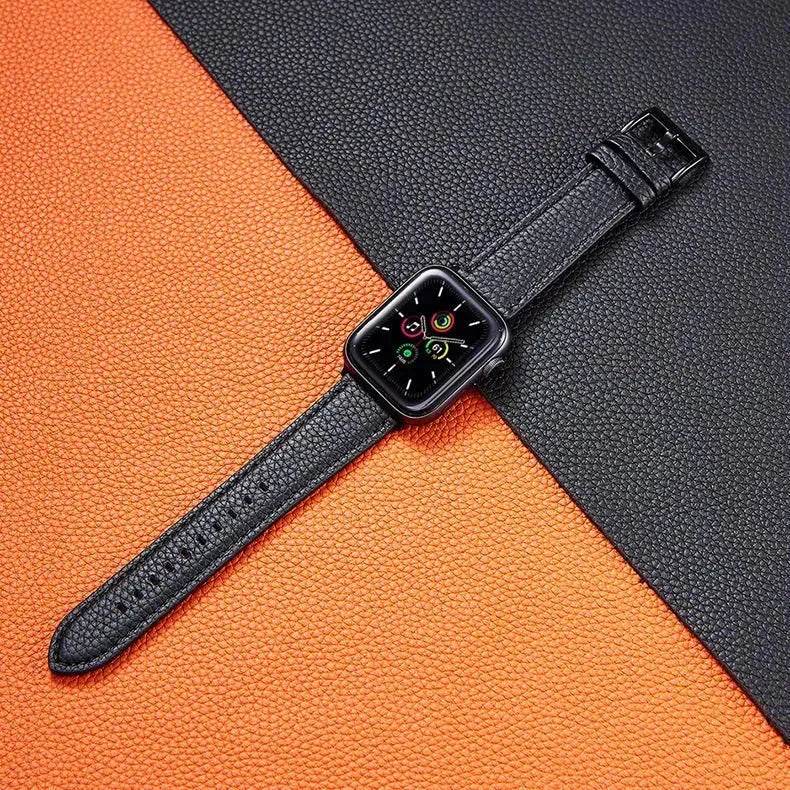 Suitable For Iwatch SE Strap Lychee Pattern Oil Wax Leather Strap New Silicone Leather Strap - EX-STOCK Canada