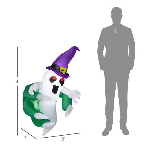 Outsunny 4ft Inflatable Halloween Decoration, Lighted Window Sticker Ghost In Hat, Blow Up Outdoor LED Yard Display, Waterproof - EX-STOCK Canada