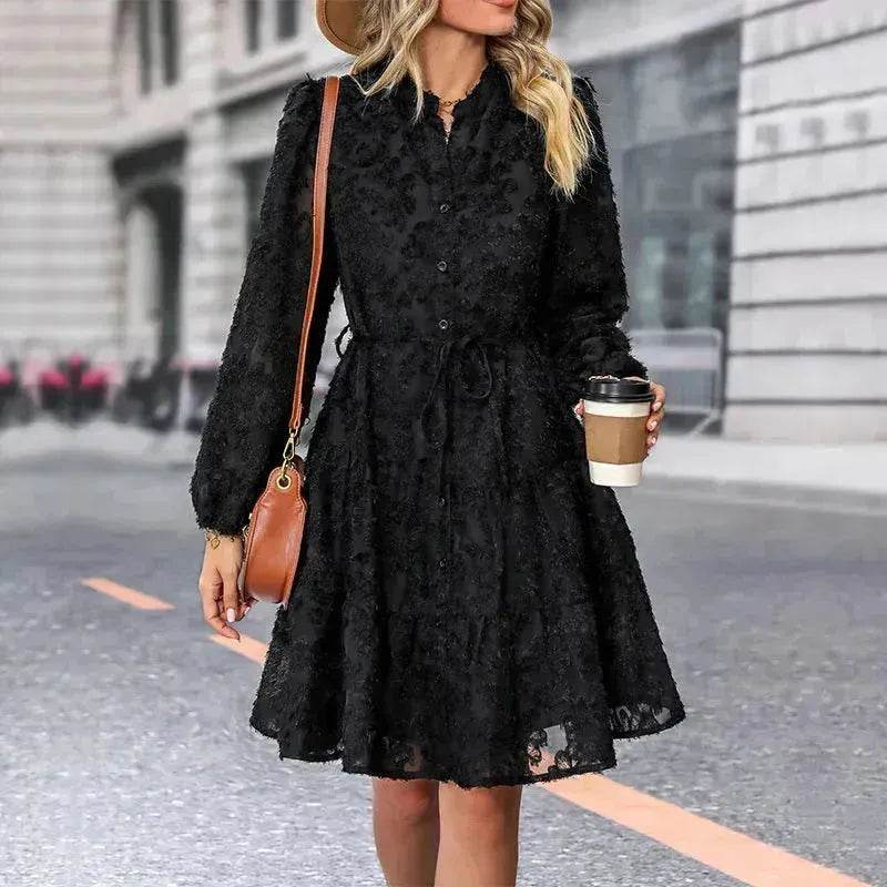Lace Tied Long Sleeve Dress Fashion Midi Dresses Womens Clothing - EX-STOCK Canada
