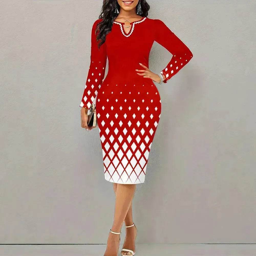 Digital Printing Long Sleeve Temperament Dress Women - EX-STOCK Canada