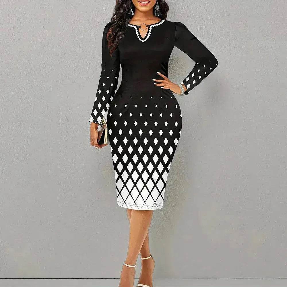 Digital Printing Long Sleeve Temperament Dress Women - EX-STOCK Canada