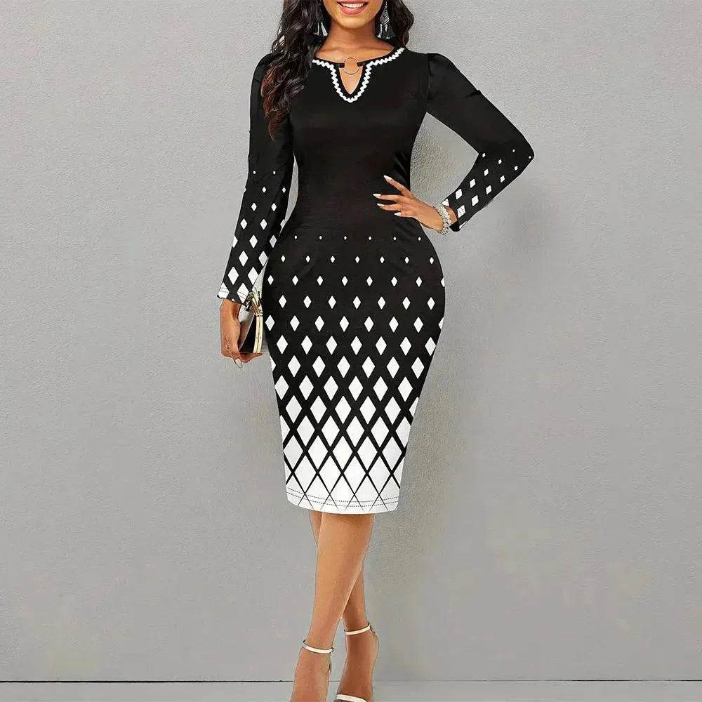 Digital Printing Long Sleeve Temperament Dress Women - EX-STOCK Canada