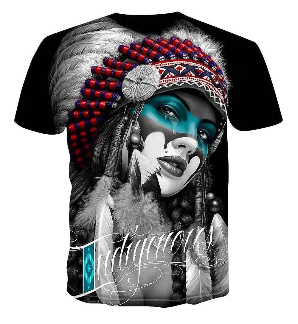 Digital Printing Tribe Beauty Fashion Brand Loose Short Sleeve Top - EX-STOCK Canada