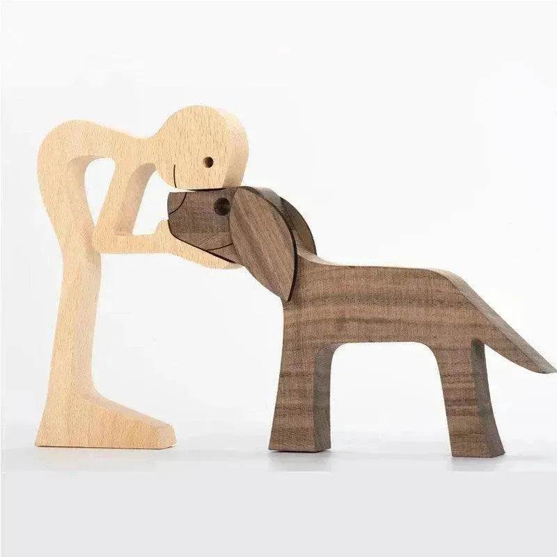 DIY Figurine Wood Dog Ornament Sculpture Home Decoration A Man A Dog Wood Sculpture Christmas Gifts Model Decor - EX-STOCK Canada