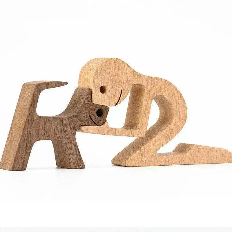 DIY Figurine Wood Dog Ornament Sculpture Home Decoration A Man A Dog Wood Sculpture Christmas Gifts Model Decor - EX-STOCK Canada