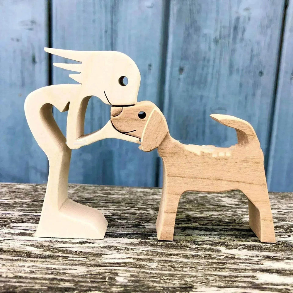 DIY Figurine Wood Dog Ornament Sculpture Home Decoration A Man A Dog Wood Sculpture Christmas Gifts Model Decor - EX-STOCK Canada