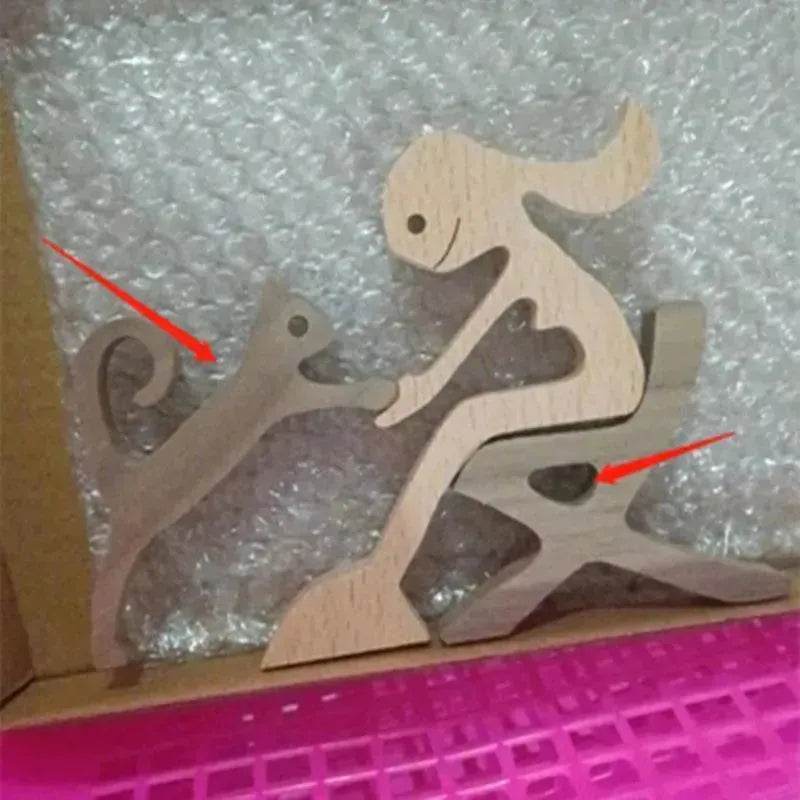 DIY Figurine Wood Dog Ornament Sculpture Home Decoration A Man A Dog Wood Sculpture Christmas Gifts Model Decor - EX-STOCK Canada