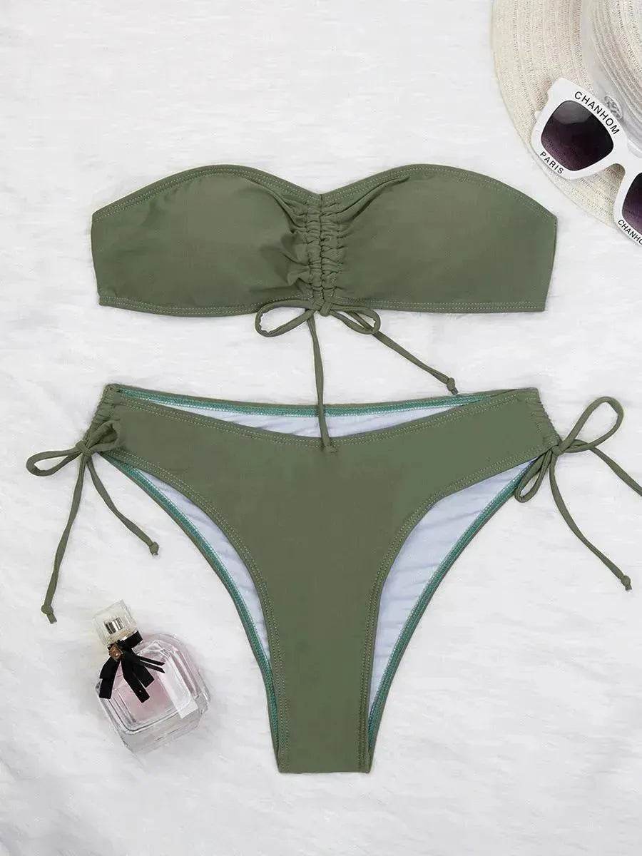 Drawstring Design Tube Bikini Summer Solid Color Charming Swimsuit For Beach Party Womens Clothing - EX-STOCK Canada