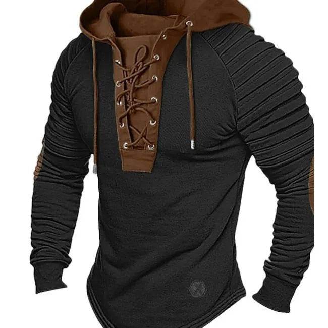 Spring And fall Pure Color Tied Hoodie Street fashion Bronzing Lacing Sweatshirt - EX-STOCK Canada
