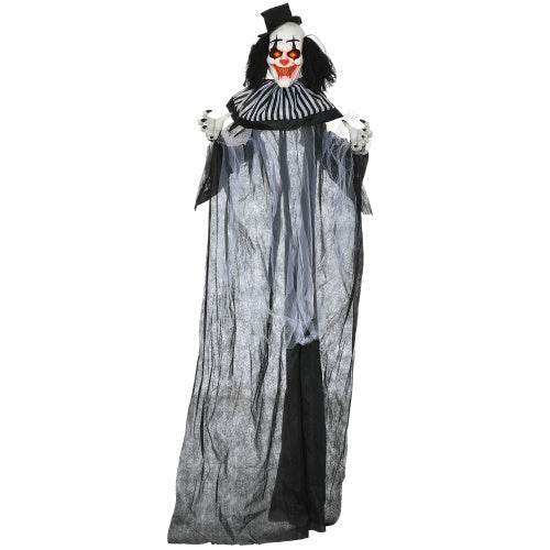 HOMCOM 6 Life Size Outdoor Halloween Decoration, Classic Black And White Striped Clown Animatronic, Sound And Motion Activated Animated Prop With Light Up Eyes Sounds - EX-STOCK Canada