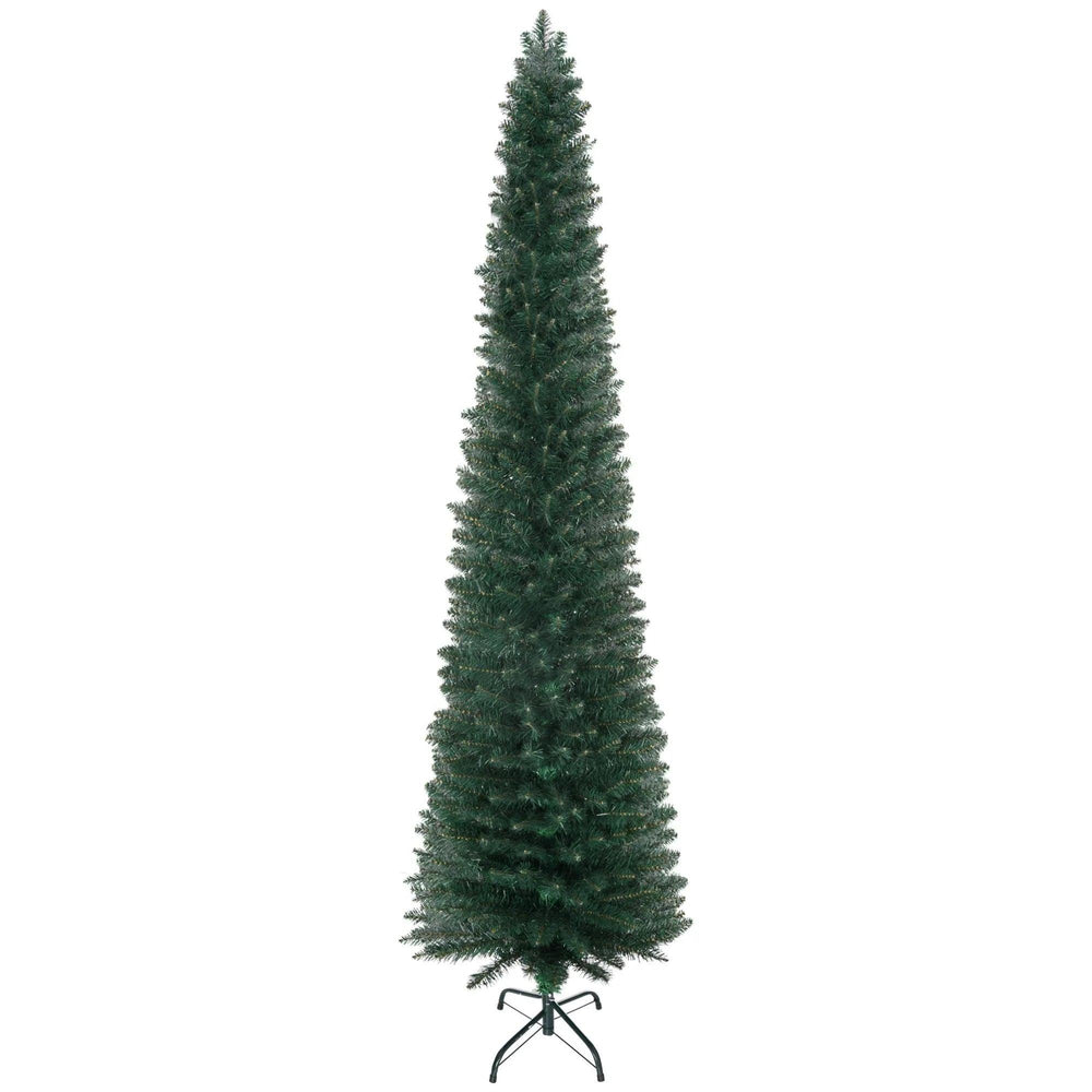 Sapin de Noël artificiel de 7 FT Sapin Crayon de Noël Maison Vacances Décoration Intérieure avec Pied Noir Pliable pour Fête, VertEX-STOCK Canada