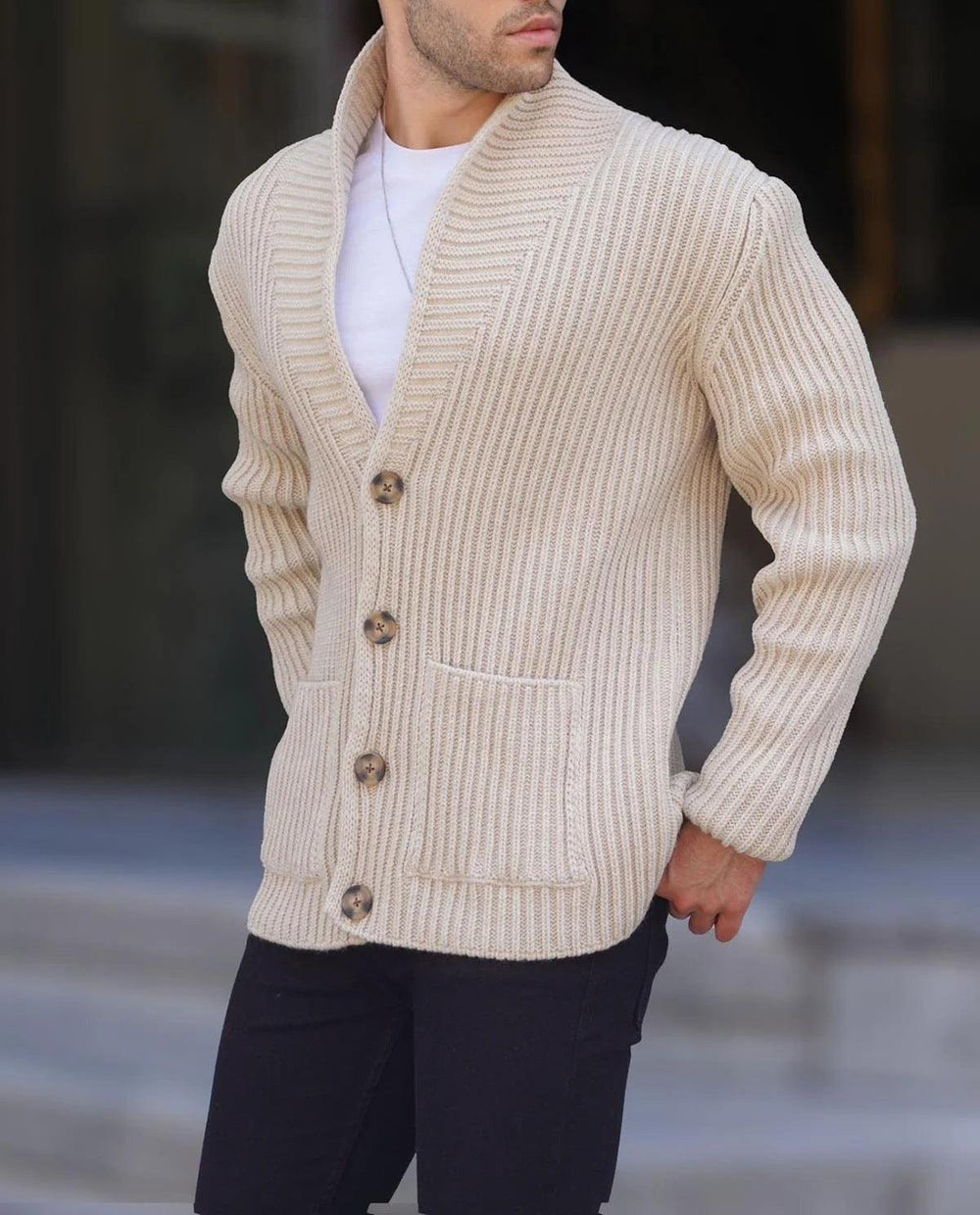 Pull à manches longues à col revers simple pour hommesEX-STOCK Canada