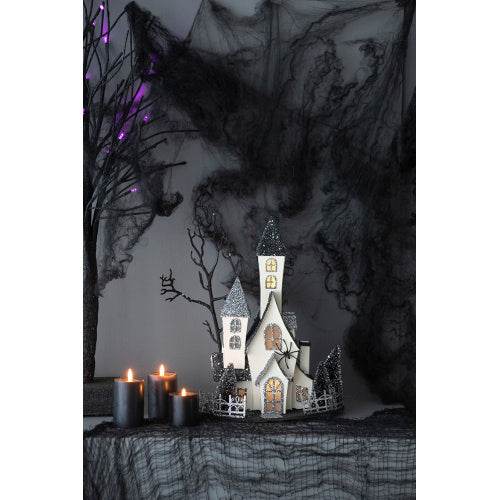 10x8.3x13.5 Cardboard Lighted Haunted House, Black Beige Tabletop Holiday Halloween Decor, Battery Powered - EX-STOCK Canada