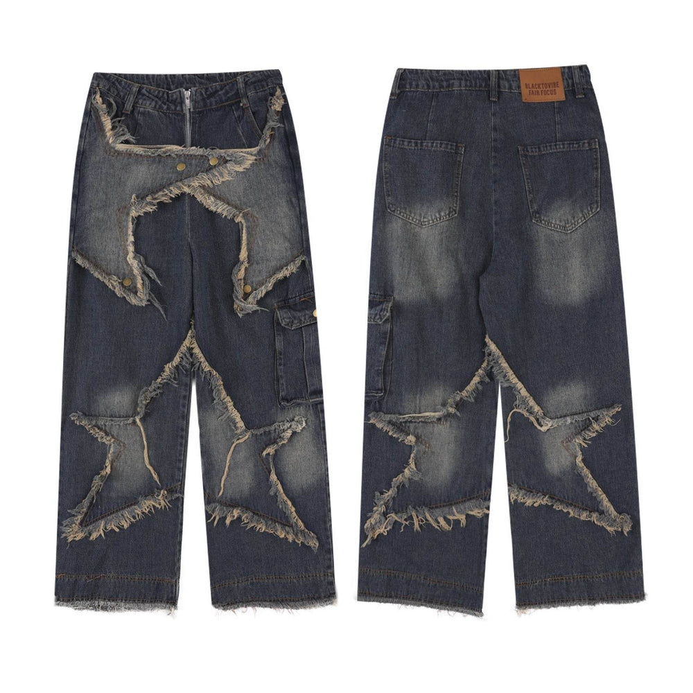Distressed Denim Pant for women Oversized Streetstyle Patch Cargo Jeans Pant - EX-STOCK Canada
