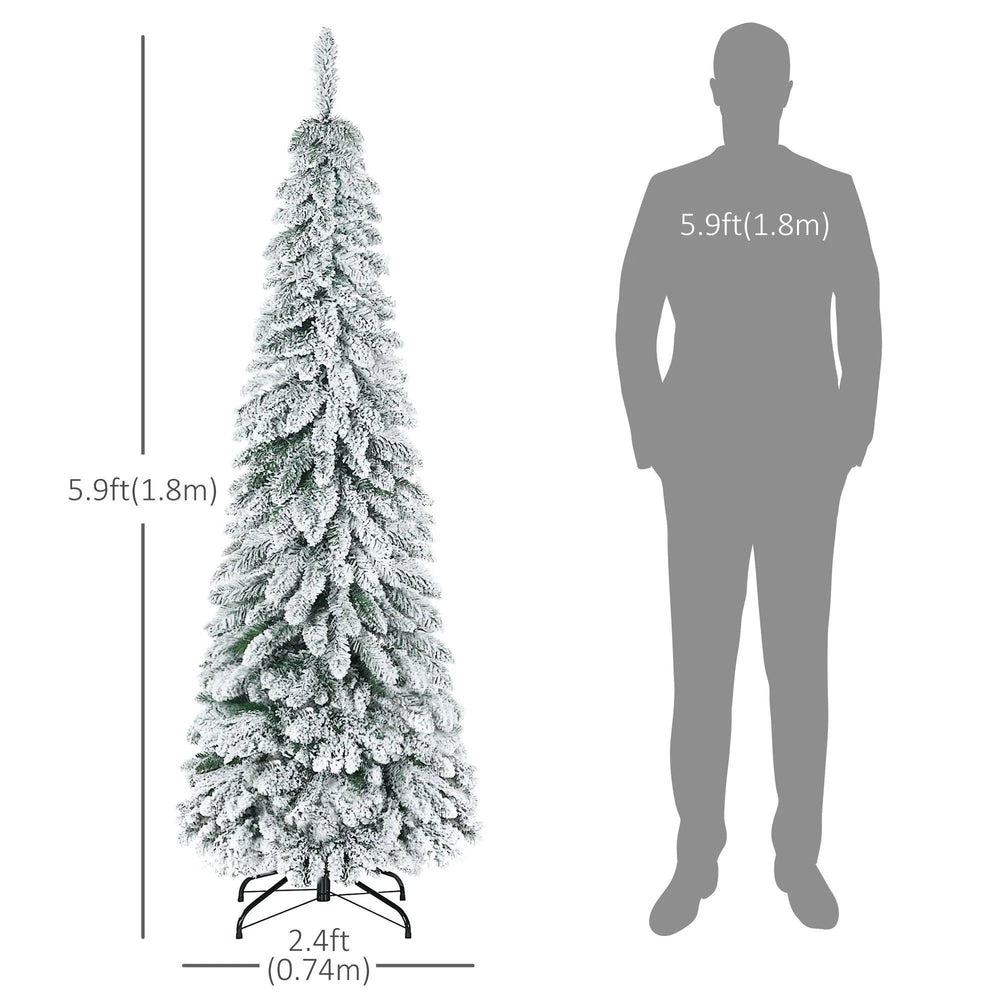 6' Artificial Slim Flocked Christmas Trees, With Snow Frosted Branches, Downswept Shape, Steel Base EX-STOCK Canada