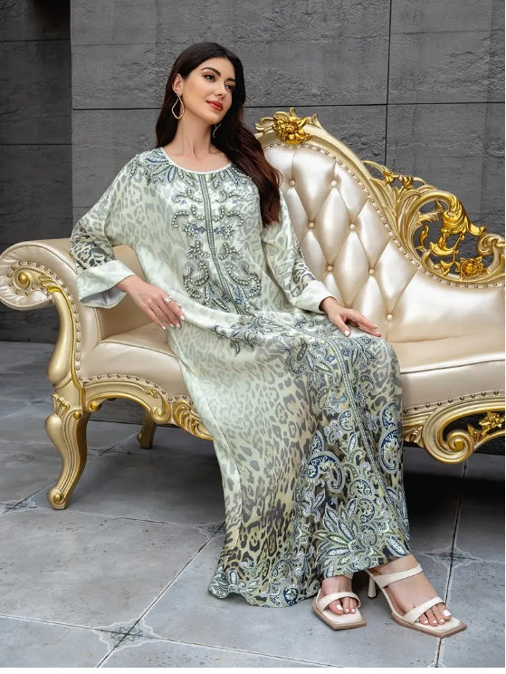 Robe Abaya à Manches Longues avec Imprimé Floral Élégant - EX-STOCK Canada