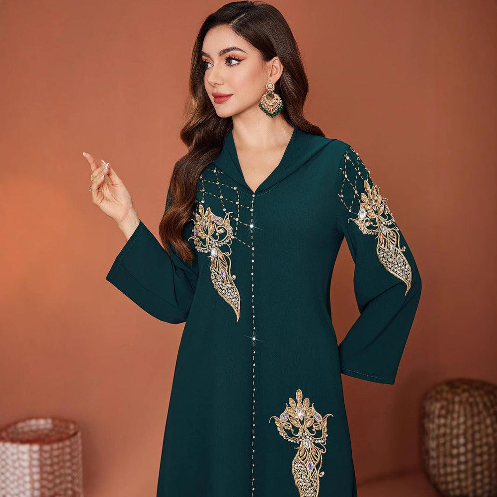 ZF4061 Robe Musulmane à Capuche Vert FoncéEX-STOCK Canada