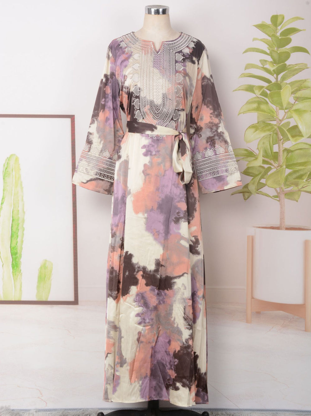 Robe musulmane ample pour femme à imprimé et broderie - EX-STOCK Canada