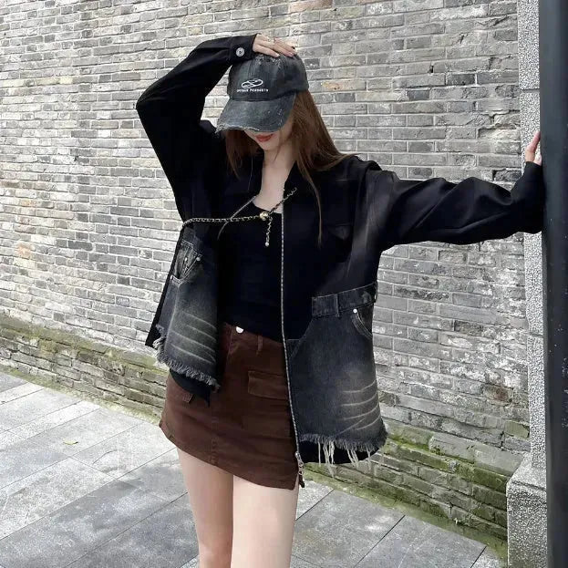 Design Burr Stitching Denim Jacket Coat Women - EX-STOCK CANADA