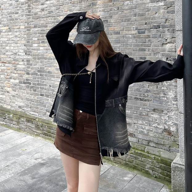 Design Burr Stitching Denim Jacket Coat Women - EX-STOCK Canada