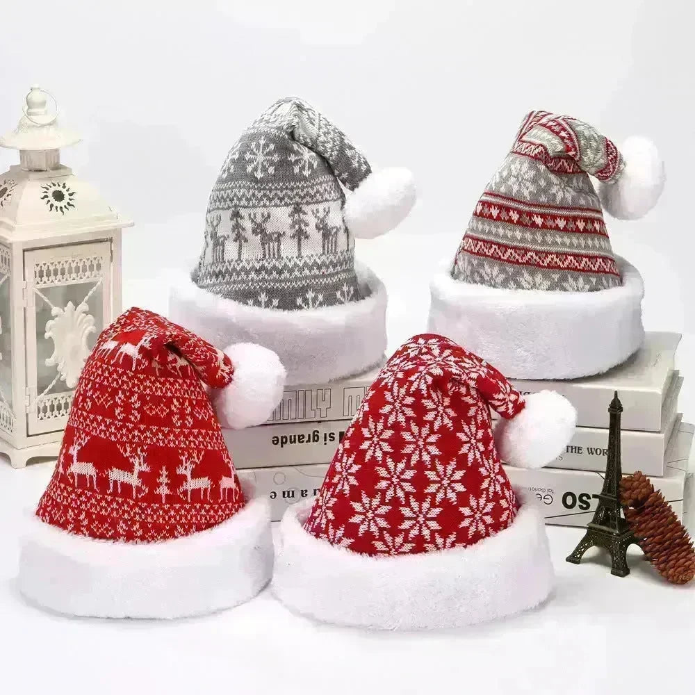 Snowflake Deer Knitted Wool Flannel Christmas Hat - EX-STOCK CANADA