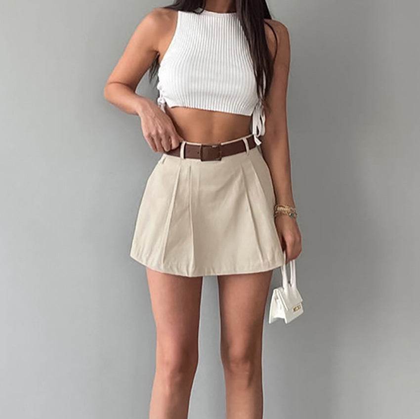 Women's Fashion Solid Color High Waist Mini Skort - EX-STOCK Canada