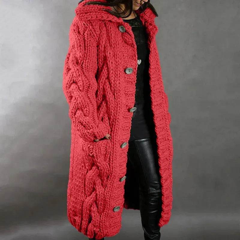 Chunky Long Knitted Hoodie winter Long Cardigan sweater Jacket women - EX-STOCK Canada