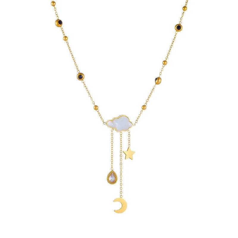 White Shell Cloud Star Moon Long Fringe Water Drop Fashion Necklace - EX-STOCK Canada
