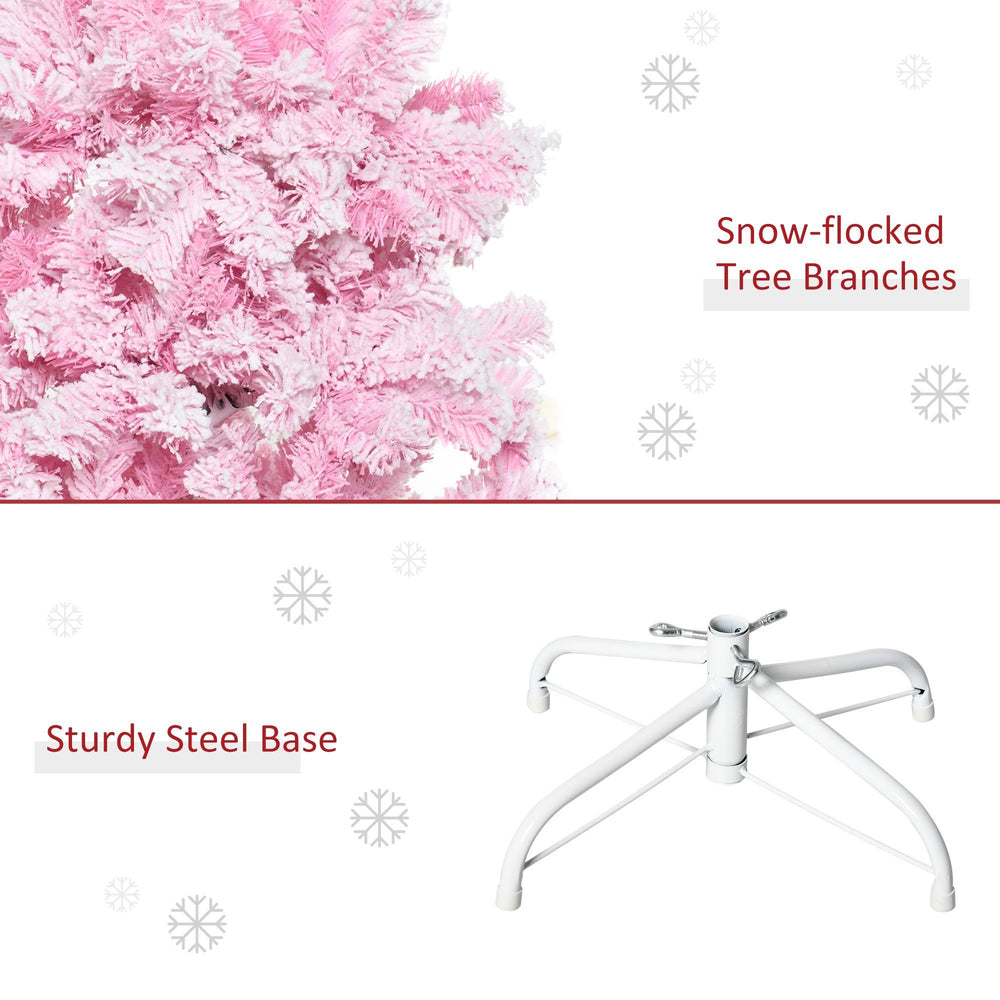5 FT Snow Flocked Artificial Christmas Tree, Pencil Xmas Tree With Realistic Branches, Auto Open And Steel Base, Pink EX-STOCK Canada