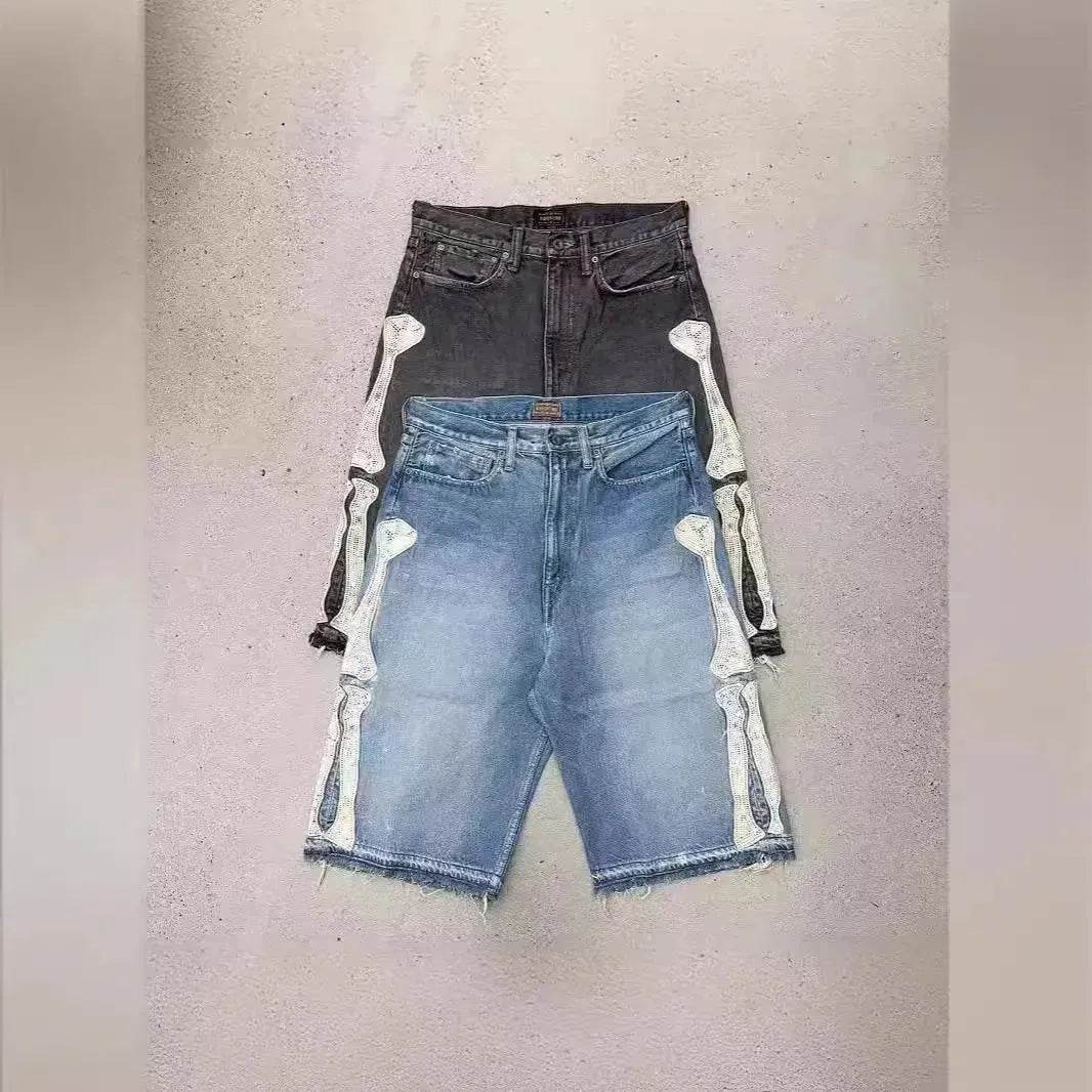 Hip Hop Shorts - Bones Shorts Design Denim Shorts for Men - Jeans shorts - EX-STOCK Canada