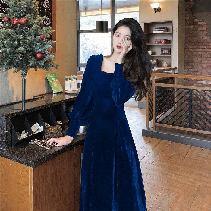 Women's Square Neck Solid Velvet Dress EX-STOCK Canada