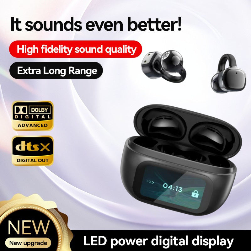 AI ear-mounted Bluetooth headset with touch screen in black and silver