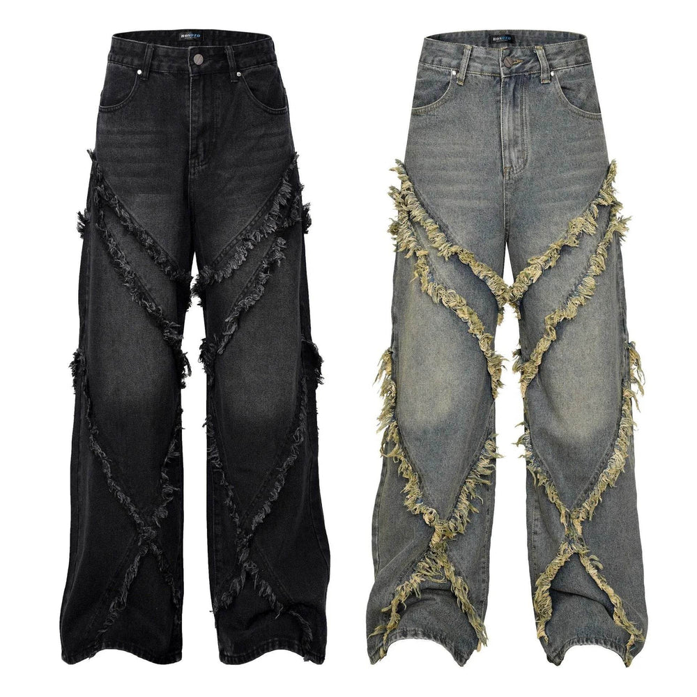 Wash Distressed Stitching Baggy Jeans Pant With Whiskers Same Style For Men And Women - EX-STOCK Canada