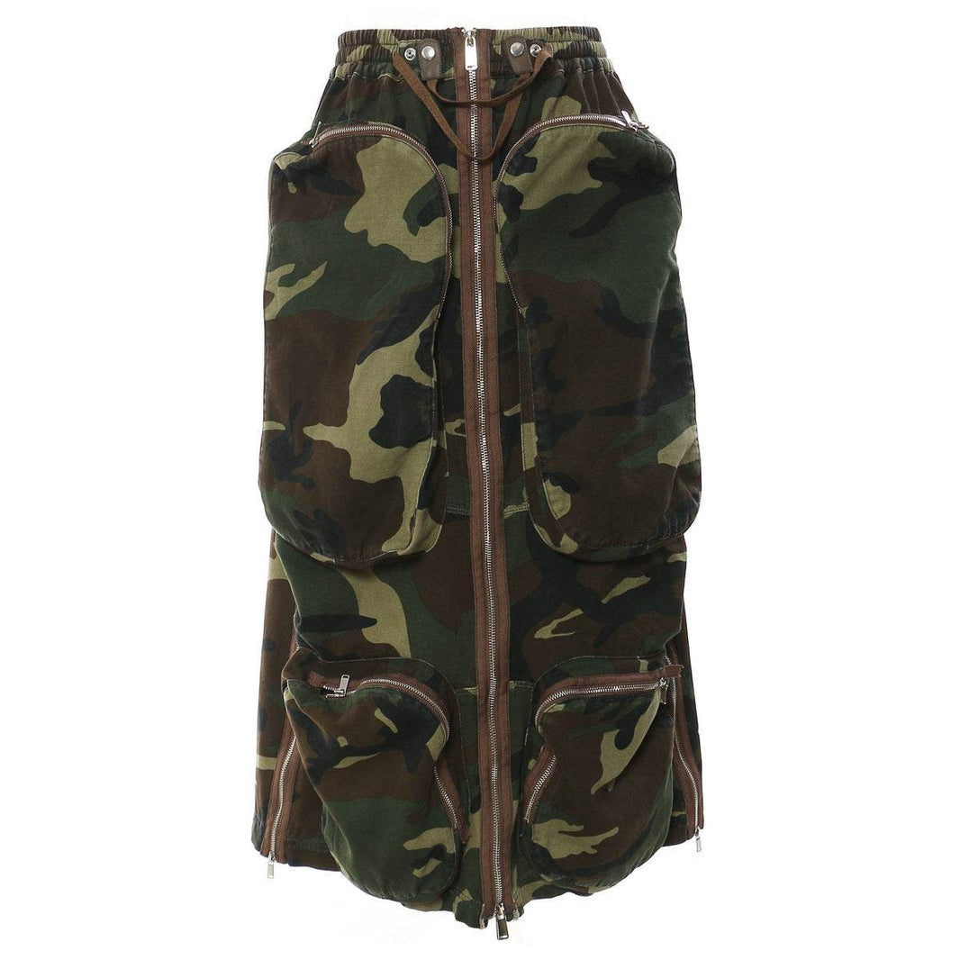 Three-dimensional Camouflage Zipper Pocket Side Slit pencil Midi Cargo Skirt - EX-STOCK Canada