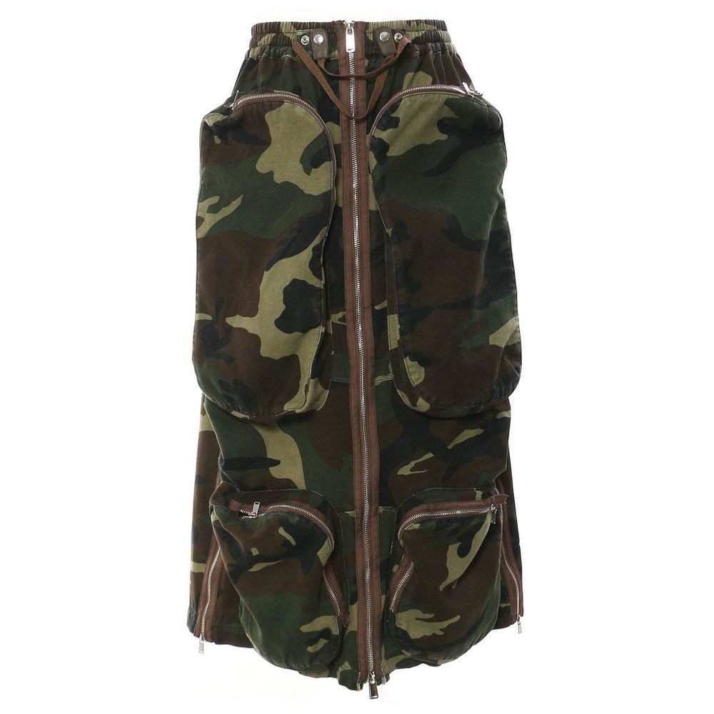 Three-dimensional Camouflage Zipper Pocket Side Slit pencil Midi Cargo Skirt - EX-STOCK Canada